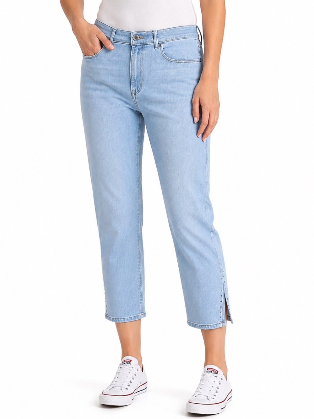 Levi's Classic Crop Jeans Women Light Wash Studded Slit Hem Stretch Size 12